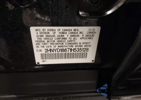2001 Acura Mdx z USA, uszkodzony, nr VIN 2HNYD18671H535128